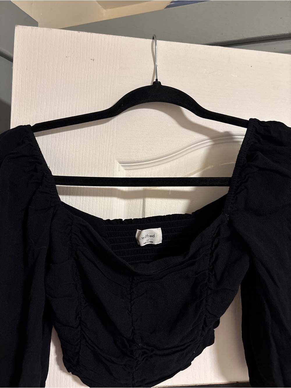 Wilfred Black Ruched Long-Sleeve Square Neck top